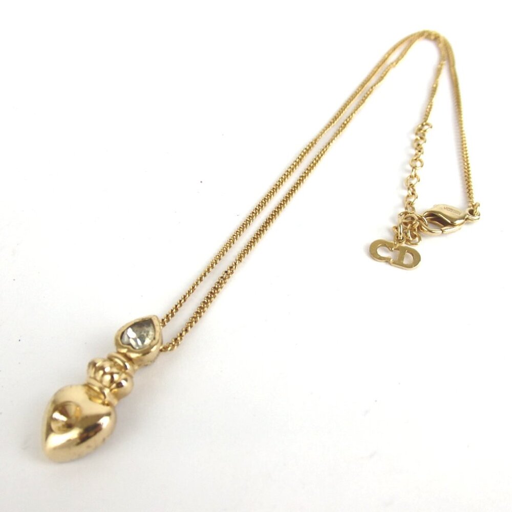 Authentic Christian Dior Heart Rhinestone Necklace metal [Used] - Picture 3 of 9